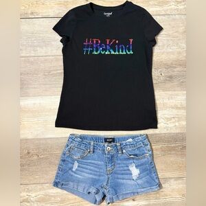 Cat & Jack #BeKind Rainbow Graphic Tee Girls L 10/12 Black Kindness Shirt